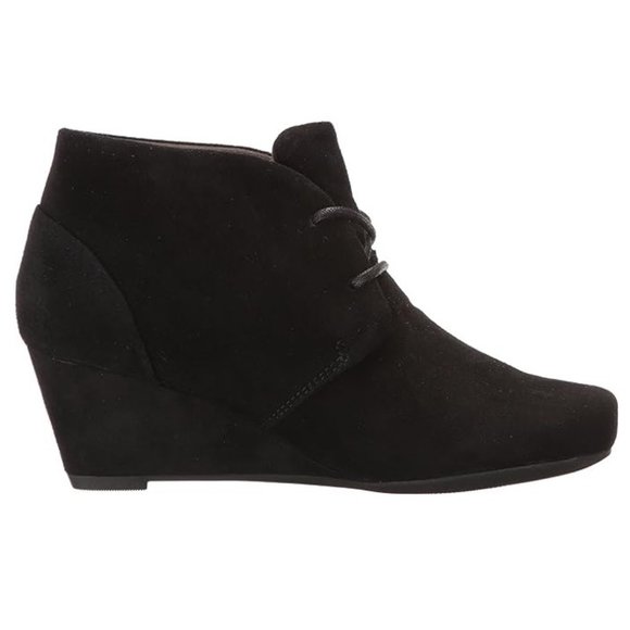 - Clarks Flores Rose black suede wedge heel ankle boots US 7.5 M NWT - Picture 7 of 8